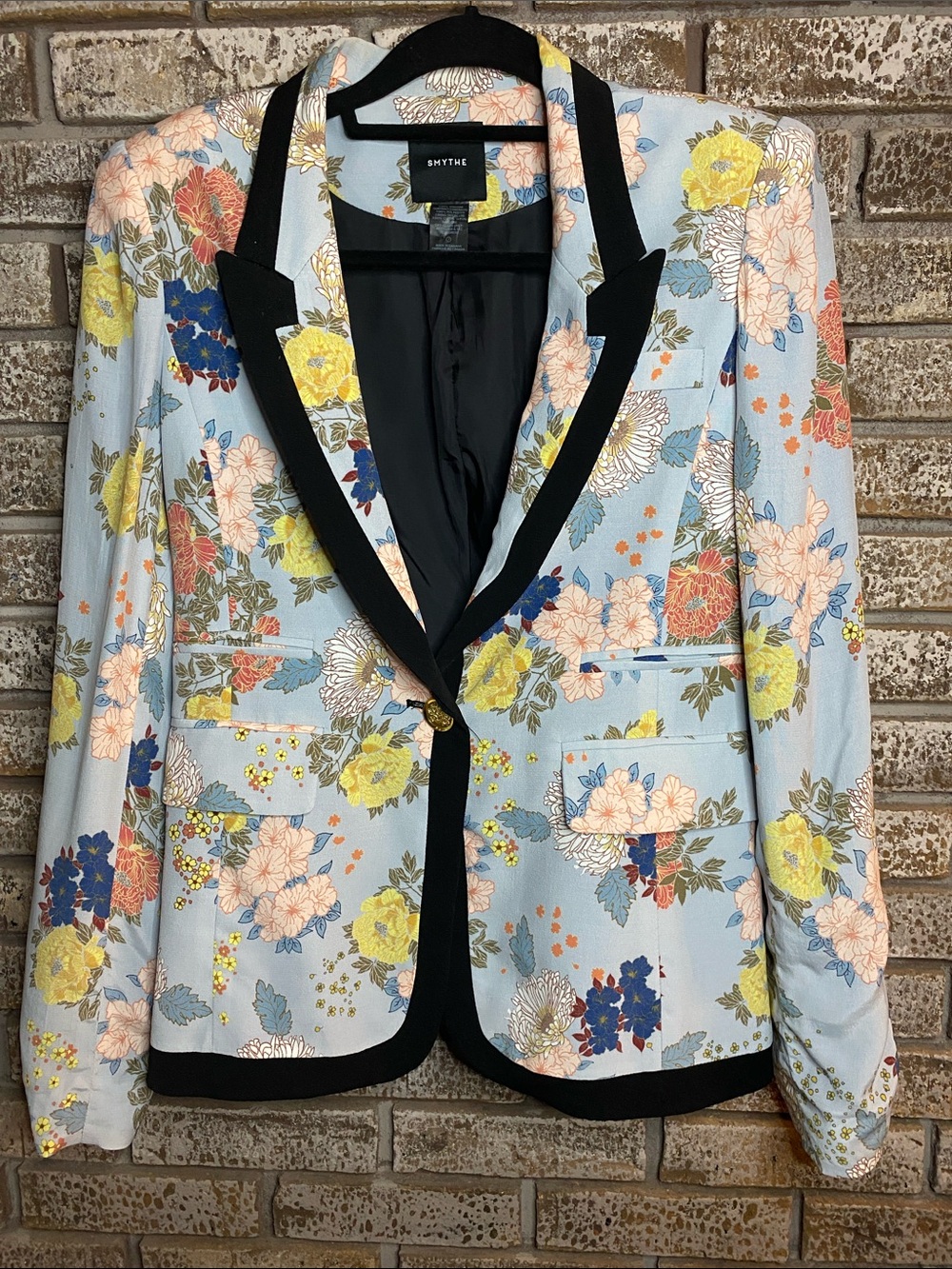 Smythe Light Blue Floral Blazer with Black Trim